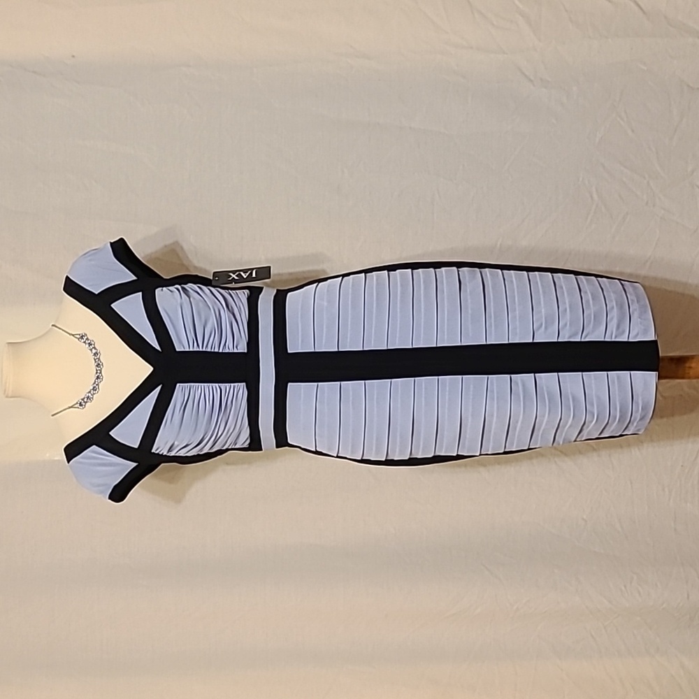 Jax Light Blue and Black Sheath Dress - Picture 2 of 15